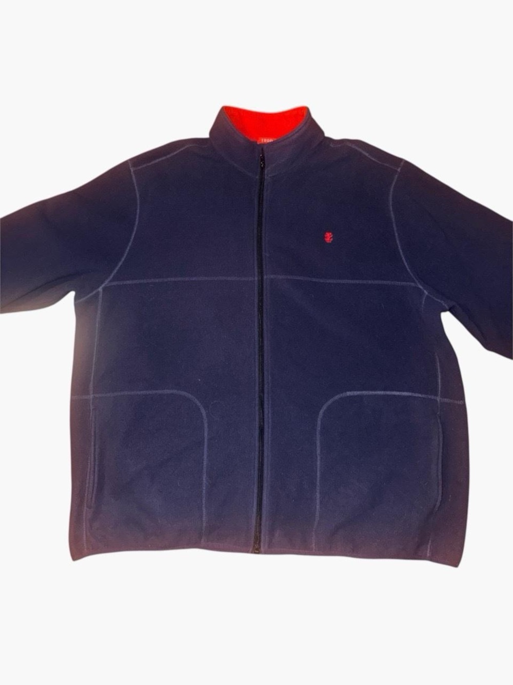 IZOD Navy Blue Full Zip Fleece Jacket with Red Collar Men's 2XL